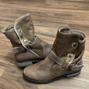 Beartraps Brown Boots Size 9 Women's Leather Faux Fur Warm Winter Mid Calf Booti